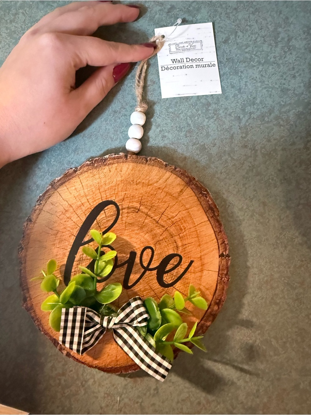 Rustic Wood Slice 'Love' Wall Decor with Greenery - Unbranded